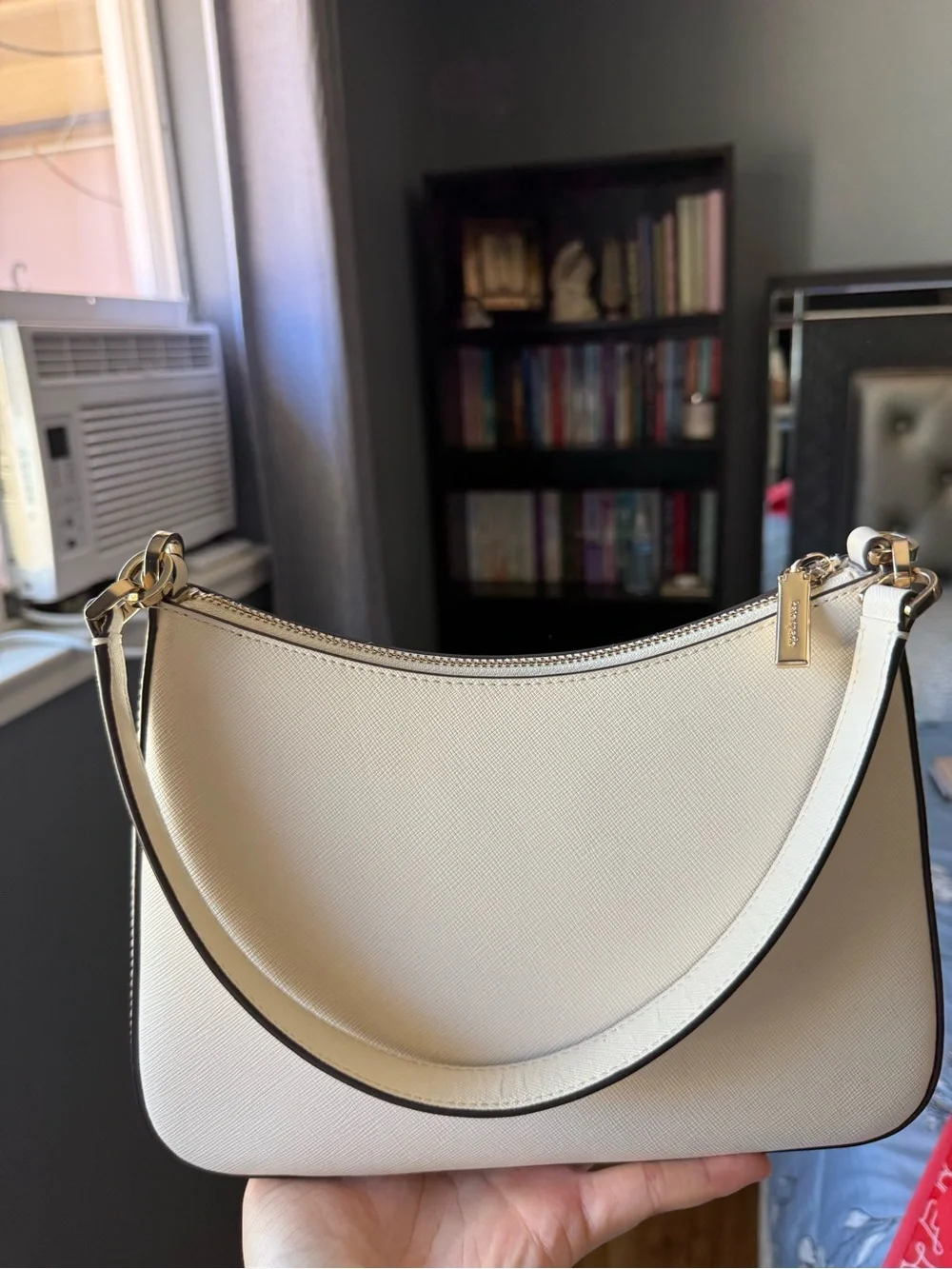 kate spade Cream Saffiano Leather Shoulder Bag with Gold Hardware